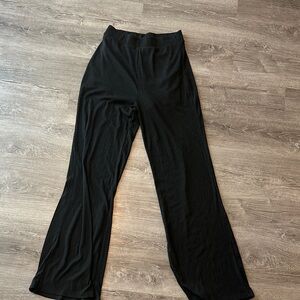 Elegant Black Women's Pants high waisted ribbed